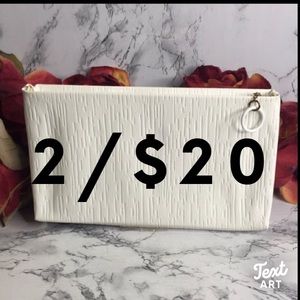 White Vintage Faux Leather Textured Clutch